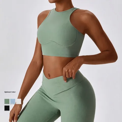 Ribbed Yoga Workout Clothing High Waisted V Cross Flare Pants Padded Criss Cross Sports Bra Quick Dry Activewear