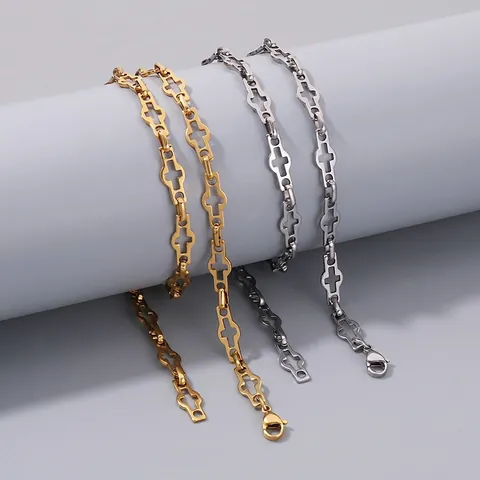 Collana In Acciaio Inossidabile Con Maglie A Croce Svuotate Gioielli A Catena Geometrica Minimalista Per Donna Elegante Moda