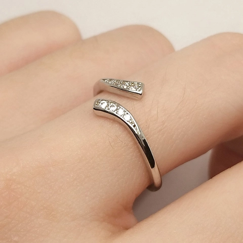 Verzilverde Koperen Open Ring Voor Dames Heren Vintage Strass Verstelbare Mode Sieraden Minimalistische Vingerring