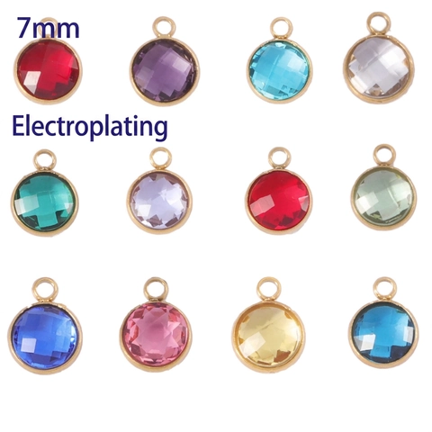 Round Birthstone Pendants 304 Stainless Steel Zircon Mini Charms For DIY Jewelry Making Necklace Bracelet Handcraft