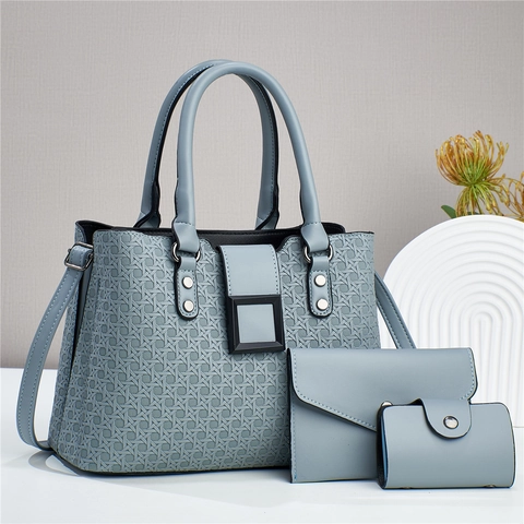 Women Tote Handbag And Wallet And Card Holder PU Leather Woven Embossed Large Capacity Modern Minimalist Elegant