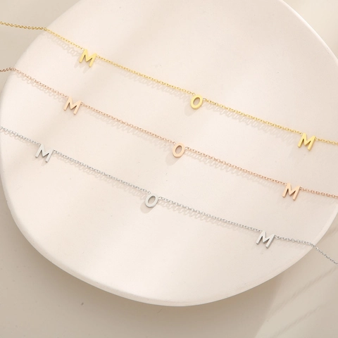 MOM Letter Pendant Necklace Stainless Steel High Polish Jewelry Gift For Women Mother Day Elegant Simple