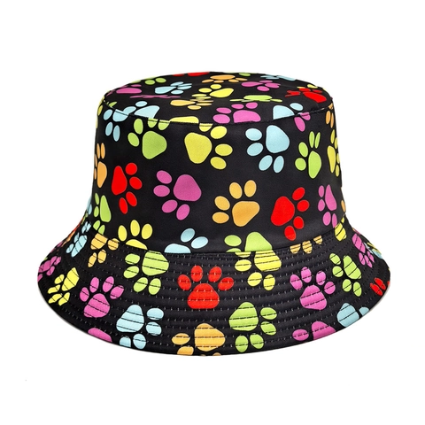 Bucket Hat Bunter Katzenpfoten-Druck Polyester Atmungsaktiv Sonnenschutz Outdoor Wendbar Vintage Für Herren Damen
