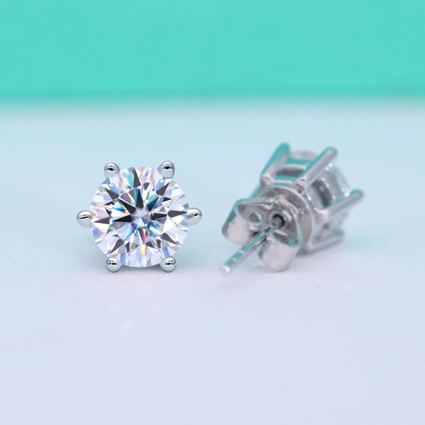 Klassische Sechs-Zacken Moissanit Ohrstecker S925 Sterlingsilber Rundschliff D-Farbe Zirkonia Ohrschmuck Für Damen