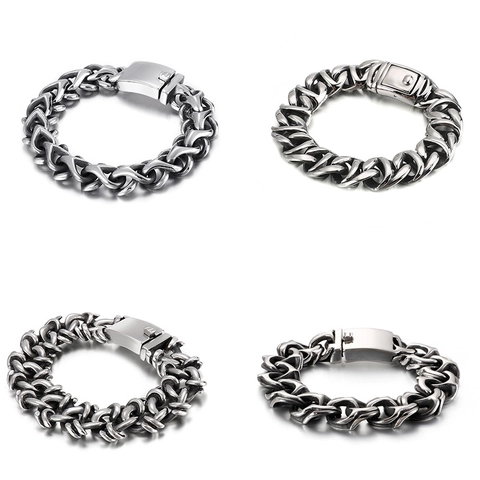 Pulsera De Cadena Pesada Para Hombre De Acero Inoxidable Estilo Punk Rock Color Plata Pulido Accesorio Joyería