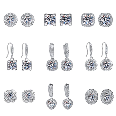 Elegant Geometric Zircon Stud Drop Earrings Silver Plated Sparkly Clear Stone Jewelry Accessories For Women