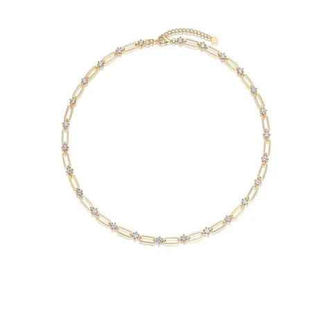 925 Sterling Silver Moissanite Necklace Gold Plated Paperclip Link Chain Round Clear Stone Minimalist Jewelry For Women