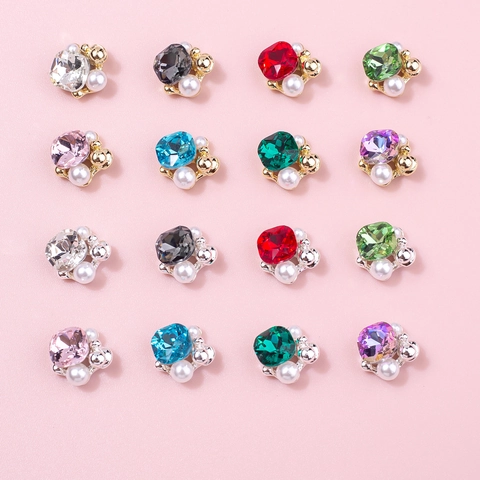 Charms Per Nail Art Strass In Cristallo Quadrati Con Künstliche Perle Artificiali Lega Metallo Lusso Manicure Decorazione Fai Da Te