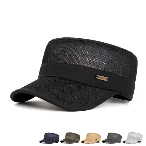 Herren Atmungsaktiv Mesh Cadet Cap Schnell Trocknend Flache Kappe Outdoor Sport Sonnenschutz Militär Stil Verstellbar
