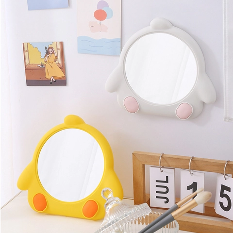 Specchio Da Trucco Kawaii Pulcino Cartone Animato Plastica ABS HD Doppio Uso Scrivania E Parete Estetico