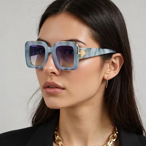 Gafas De Sol Cuadradas Montura Grande PC Protección UV400 Lentes Degradadas Moda Patrón Mármol Mujeres