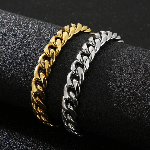 Bracciale A Catena Cubana Acciaio Inossidabile Hip Hop Punk Gioielli Per Uomini Donne Catena Geometrica Metallo Lucido