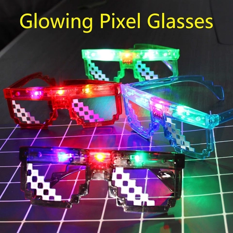 Mosaic Pixel Glasses Led Luminous Thug Life Style Party Favor Novelty Glowing Plastic Accessories