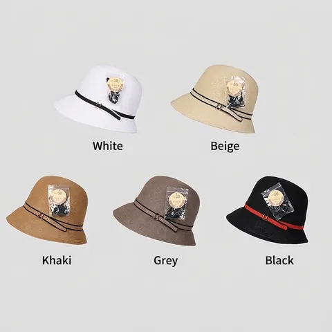 Women Straw Bucket Hat UV Protection UPF 50 Plus Wide Brim Sun Hat Elegant Paper Straw With Metal Buckle Summer Beach