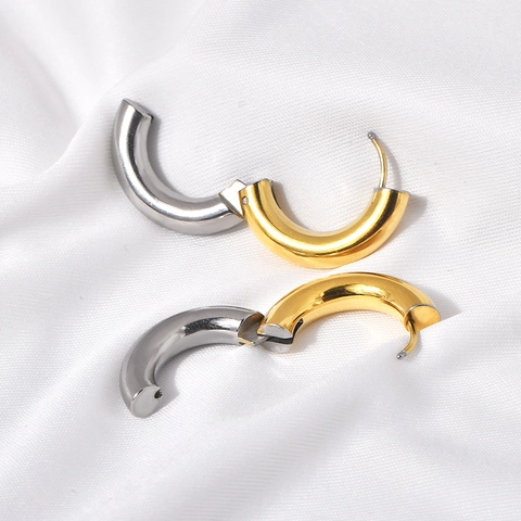 Orecchini A Cerchio Spessi In Acciaio Al Titanio Bicolore Placcati Oro E Argento Minimalisti Geometrici Per Donne Uomini