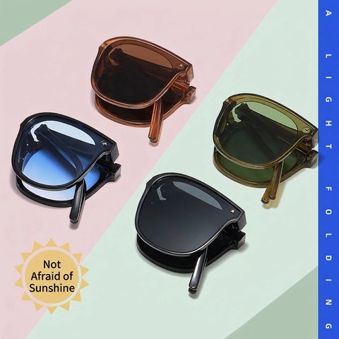Faltbare Sonnenbrille Damen Herren Quadratischer Rahmen Tragbar PC Harzlinse UV Schutz Outdoor Reisen Fahren Mode