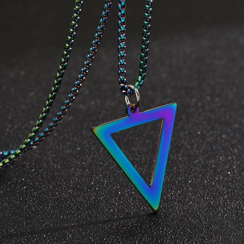 Edelstahl Dreieck Anhänger Halskette Für Herren Damen Geometrisch Regenbogen Schwarz Silber Blau Mode Schmuck Box-Kette Geschenk