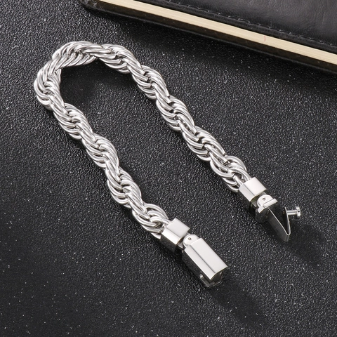 Pulsera De Cadena De Cuerda Para Hombre Acero Inoxidable Eslabones Retorcidos Joyería Hip Hop Varón