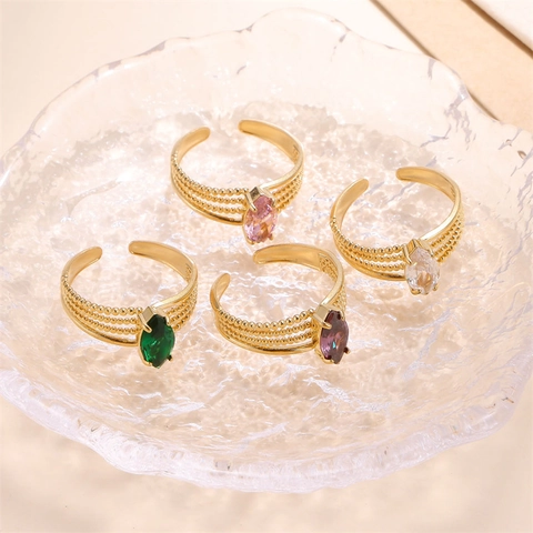 Edelstahl 18K Vergoldet Offen Verstellbar Ring Für Damen Minimalistisch Geometrisch Zirkonia Herz Quadrat Fingerring Schmuck Geschenk
