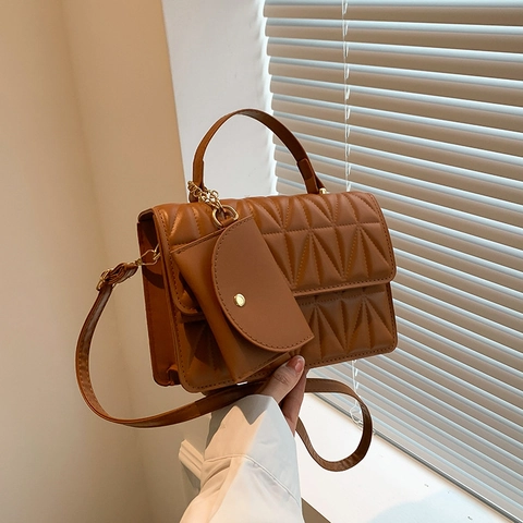 Sac Bandoulière Matelassé Femmes Simili Cuir Motif Géométrique Losange Main Avec Petit Porte-monnaie Rond Tendance