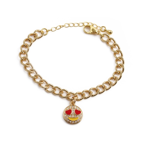 Bracciale A Catena In Rame Di Moda Con Ciondoli Emoji Malocchio Stella In Zirconia Per Donne Bambini Regolabile