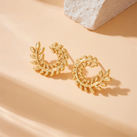 Weizenähre Blatt Ohrstecker Edelstahl Vergoldet C-Form Minimalistischer Modeschmuck Elegantes Accessoire Für Damen