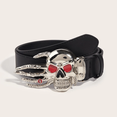 Cintura In Pelle PU Fibbia Teschio Punk Con Bottone A Pressione Stile Gotico Rock Hip Hop Scheletro Uomo Donna