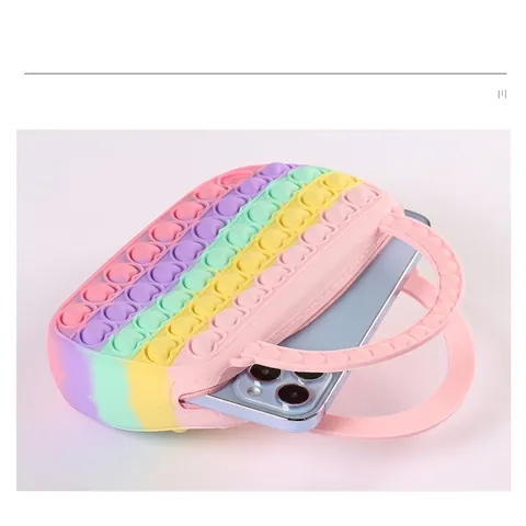 Borsa In Silicone A Forma Di Cuore Push Bubble Giocattolo Sensoriale Per Bambini Borsa A Tracolla Arcobaleno Regalo