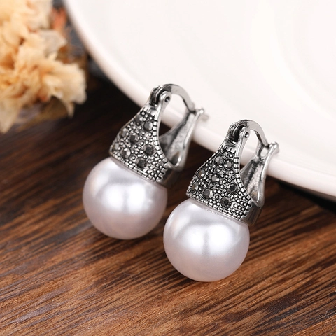 Collier Et Boucles D'Oreilles Vintage Rétro Avec Künstliche Perle D'Imitation Et Zircon Marcassite Style Féminin