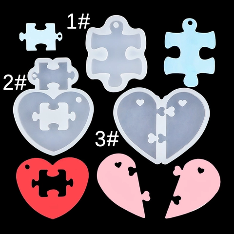 Heart Puzzle Silicone Mold Mirror Surface DIY Resin Crafting Keychain Pendant Valentine Gift Chocolate Cake Decorating