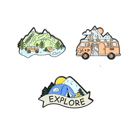 Lot de Badges Pins Émaillés Ronds Paysage Alliage Aventure de Plein Air Voyage Nature Style Pastoral Bijoux Cadeau Sac à Dos