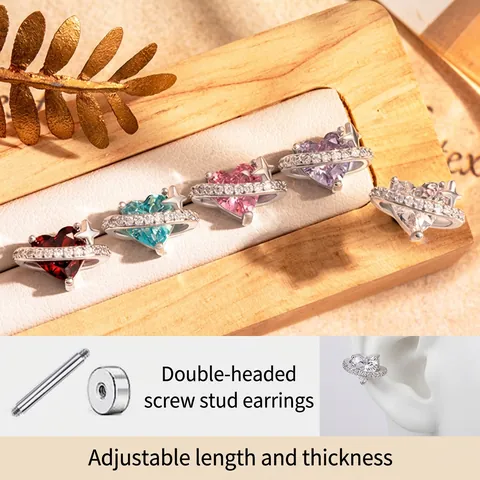 Heart Planet Saturn Star Cartilage Stud Earring With Cubic Zirconia Copper Body And Titanium Steel Earring Post Screw Back