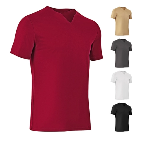 Men V Notch Neck T-Shirt Short Sleeve Slim Fit Solid Color High Stretch Lightweight Casual Summer Fashion Tops
