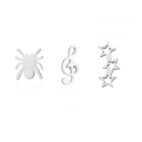 Pendientes de Botón de Acero Inoxidable para Mujer Halloween Araña Nota Musical Estrella Geométricos Minimalistas Joyería Punk