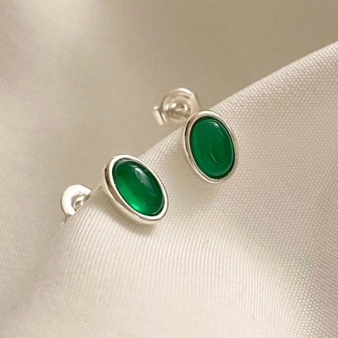 Orecchini A Lobo Ovali In Agata Verde Con Perno In Argento Sterling 925 Gioielli Retro Minimalisti Per Donne