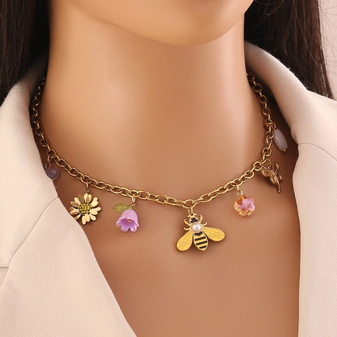 Collana In Acciaio Inossidabile 304 Con Ciondoli Ape Farfalla Coccinella Margherita Smalto Gioielli Di Moda Per Donna