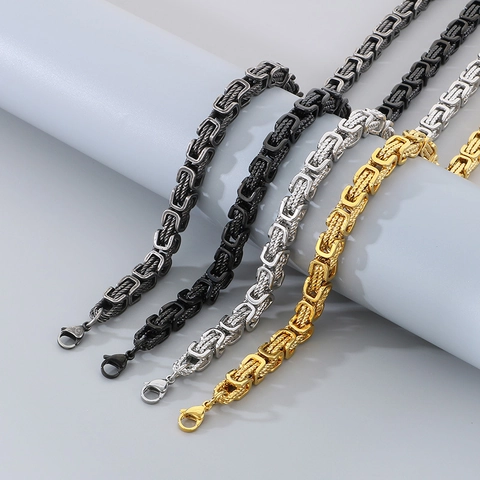 Collar Y Pulsera De Cadena Bizantina Rey Acero Inoxidable Hecho A Mano Vintage Hip Hop Punk Joyas Para Hombre Mujer