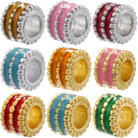 Kupfer Emaille Spacer Perlen 18K Vergoldet Große Loch Bunte Zylinder Charms Für DIY Schmuckherstellung Zubehör