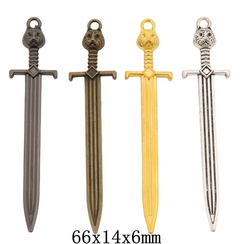 Retro Sword Pendants With Cat Head Handle Alloy Rhinestone Inlaid For DIY Jewelry Making Vintage Style