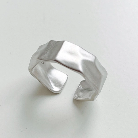925 Sterling Zilveren Ring Onregelmatige Gehamerde Textuur Mat Verstelbaar Open Minimalistische Sieraden