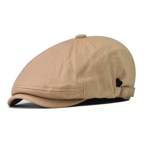 Retro Cotton Newsboy Cap Solid Color Octagonal Hat With Adjustable Metal Buckle Vintage British Style For Men Women