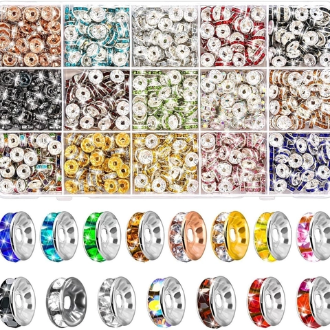 Perline Distanziatrici Rondelle Strass Cristallo Metallo Perline Sfuse Per Creazione Gioielli Fai Da Te Bracciale Collana Artigianato