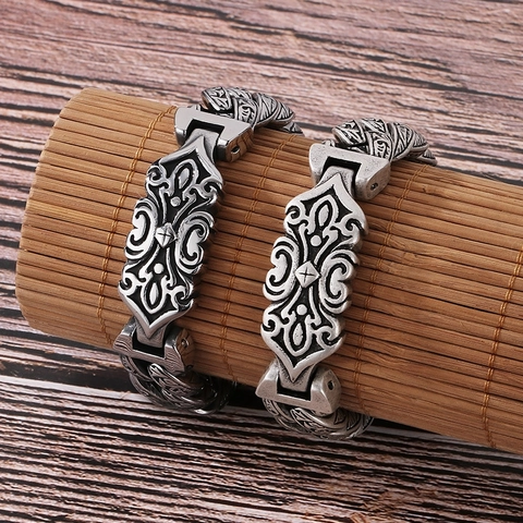 Bracelet Homme 316L Acier Inoxydable Chaîne Lourde Vintage Gothique Croix Relief Sculpture Vigne Argent Antique Rétro Punk