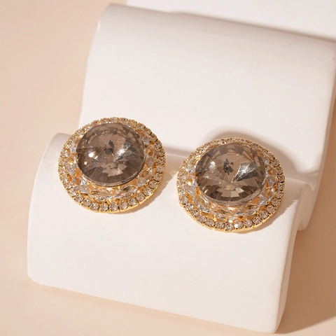 Orecchini A Lobo Geometrici Rotondi Di Lusso Con Zircone Rhinestone E Silver Earring Post Gioielli Eleganti Da Donna