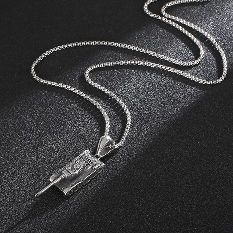 Collier Pendentif Char D'assaut Acier Inoxydable Vintage Distressed Militaire Bijoux Miniature Sculptée Pour Hommes Style Punk