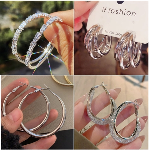 Orecchini a Cerchio in Zirconia di Lusso per Donna Perno in Argento Sterling 925 Lega Orecchini Geometrici a Cerchio Gioielli di Moda Regalo
