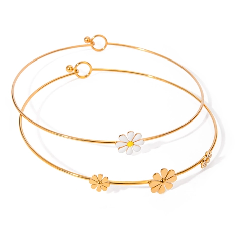 Choker Necklace 18K Gold Plated Stainless Steel White Daisy Enamel Flower Niche Design Elegant Floral Jewelry For Women