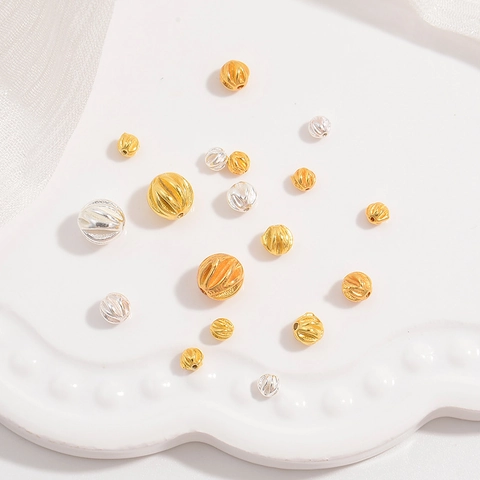 Perle di Oliva a Strisce Diagonali in Argento Sterling 925 Perline Distanziatrici Fai-da-te per Bracciali Collane Oro Argento Barocco