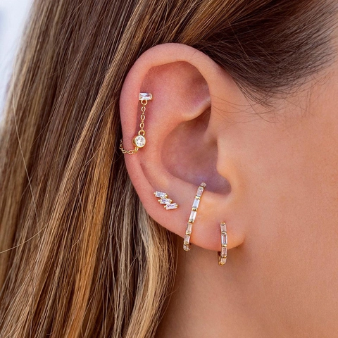 Eleganti Orecchini a Pendente con Nappina in Zirconia Perno Argento Sterling 925 Tondi Geometrici Oro Argento Gioielli