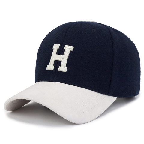 Baseball Kappe Wollmischung H Buchstabe Stickerei Farbblock Verstellbar Lässiger Sport Sonnenhut